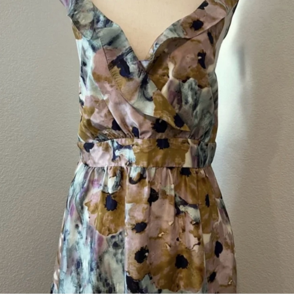 Theory Womens Sundress Multicolor Floral Silk Ruffled
Neckline SZ 12